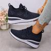 Summer new mesh breathable fly-woven shoes women's large size rhinestone lace-up sports and leisure shoes