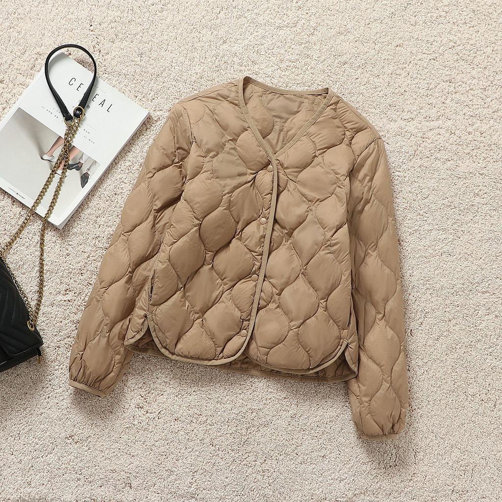 Autumn and Winter Outer Wear Collarless Light Down Jacket Women's Short Mother V-neck Down Liner with Small Jacket