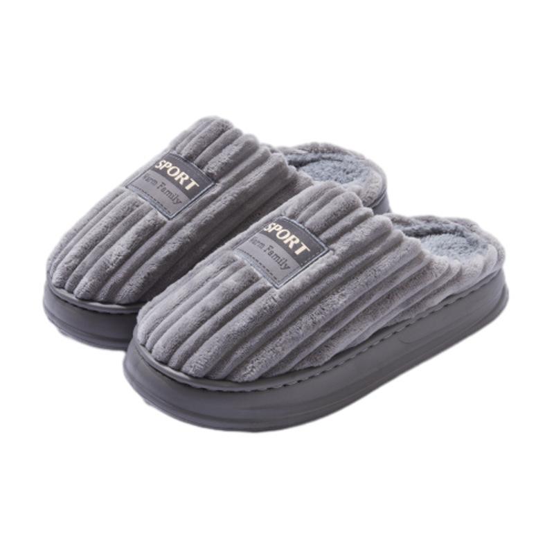Large Size Cotton Slippers for Men in Autumn and Winter, Indoor Home Anti Slip and Warm Plush Thick Bottom Cotton Slippers for Men