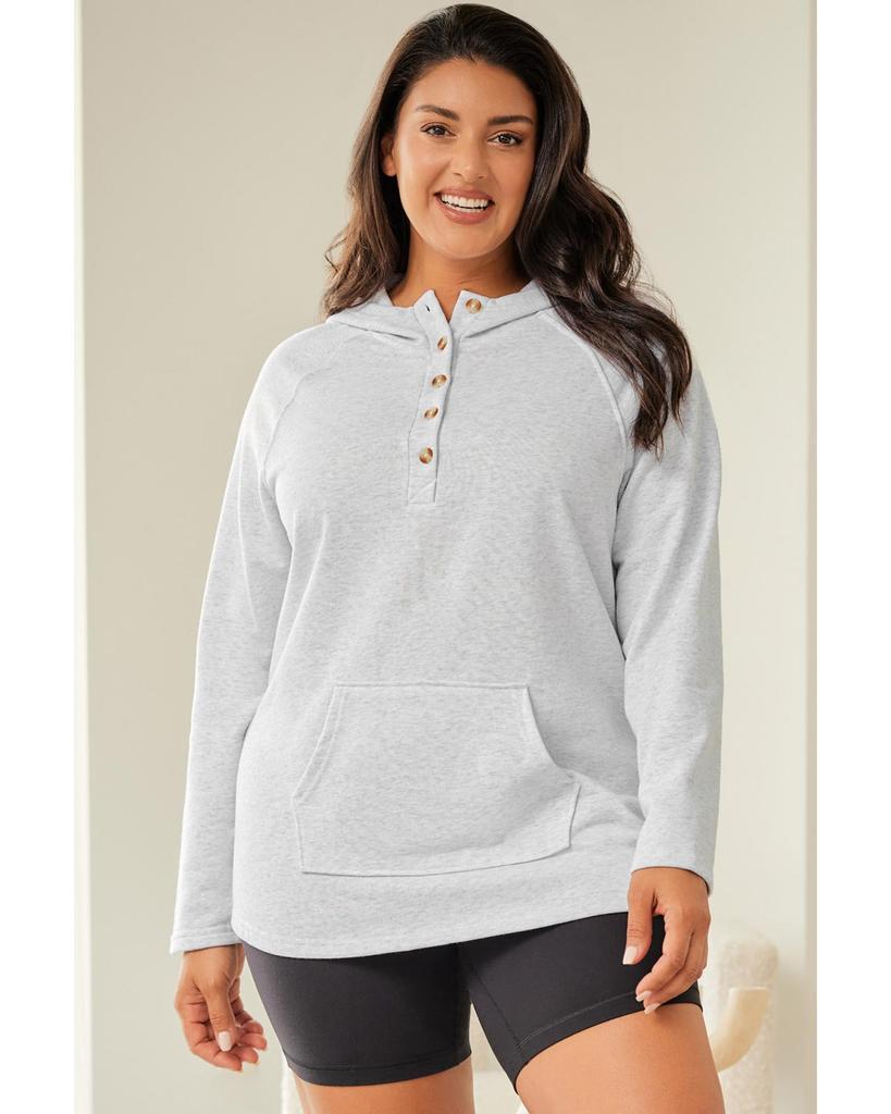 Azura Exchange Kangaroo Pocket Henley Button Hoodie