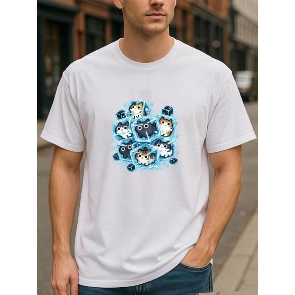 

European Sizes Iced Cat Cat Summer Cute Style Soft T-shirt, Suitable for Outdoor Activities, Weekend Leisure Wear, S чёрный