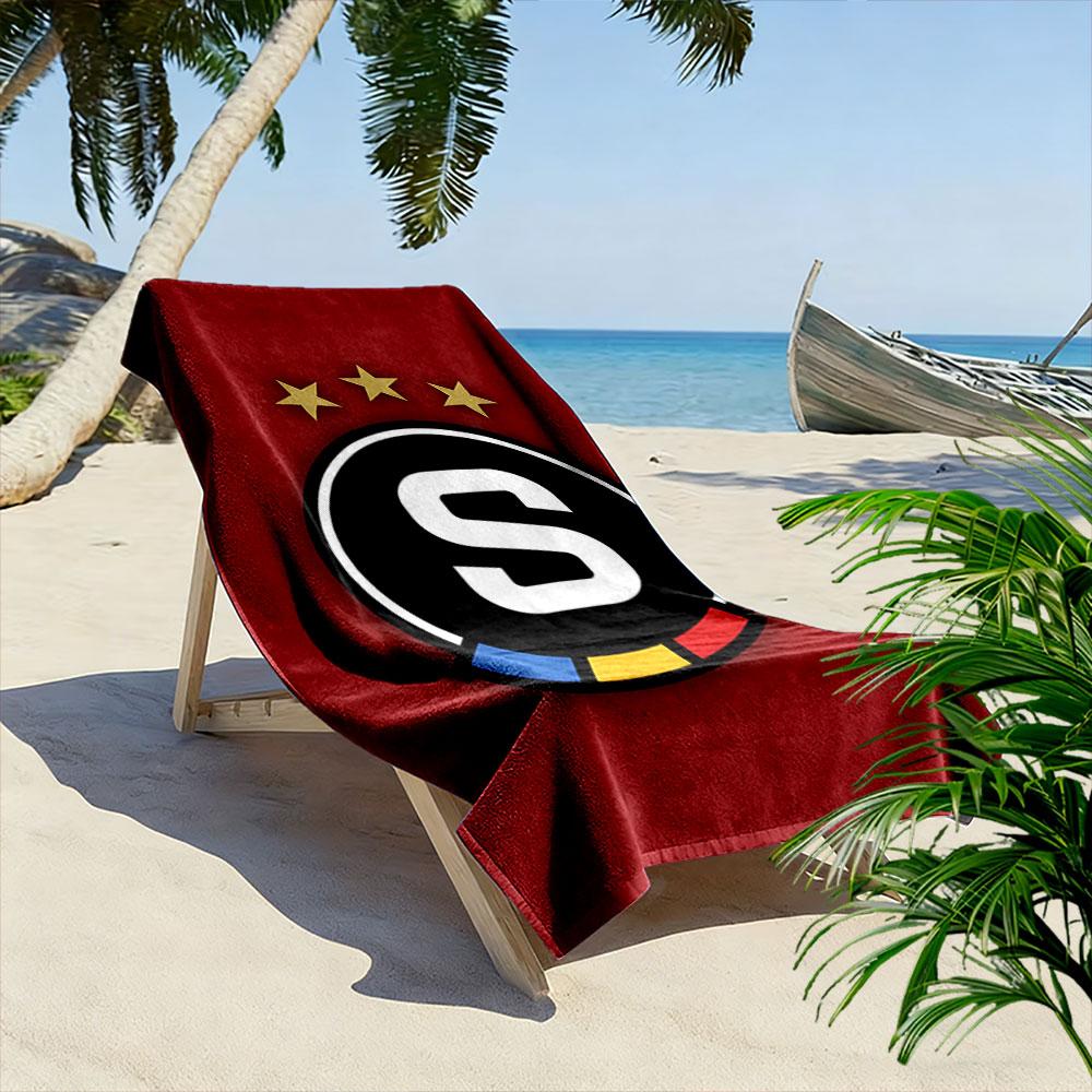 "Red Background Logo with Stars and S" Patterned beach towel quick dry perfect for travel outdoor sports jogging the beach and swimming