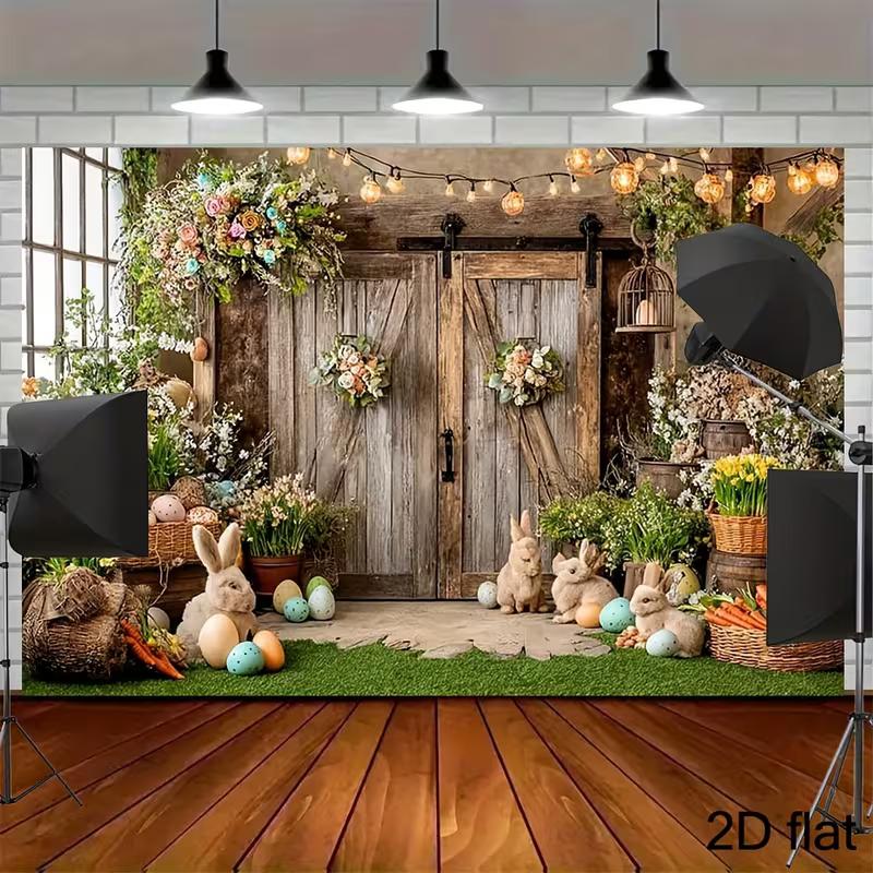 

2D Rustic Easter Backdrop - Vintage Farmhouse Photography Background for Party 47.2x31.5inch/120*80cm