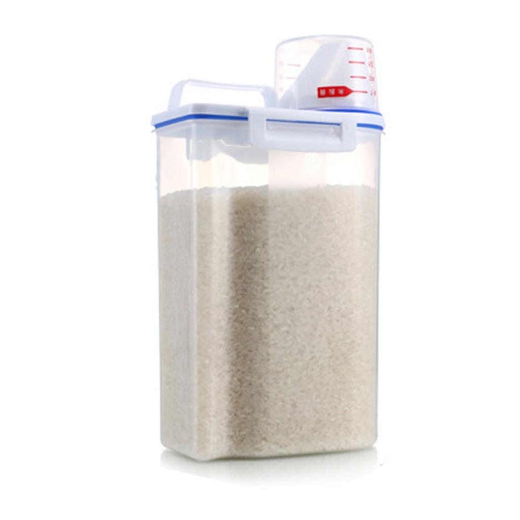 Rice Storage Barrel 2KG Capacity BPA Free Airtight Cereal Container with Measuring Cup Lid for Grain Flour Nuts