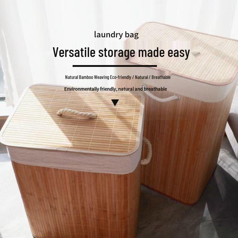 Foldable Dustproof Bamboo Laundry Basket