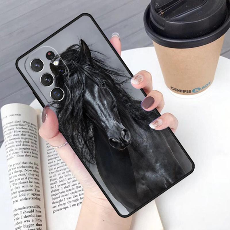 Schöne schwarze Pferd Handyhülle Cover Für Samsung Galaxy S24 S25 Ultra S21 S22 Ultra S10E Note 10 Plus Note 20 FE S23