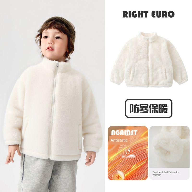 Right European Style Boys  Winter Fleece-Lined Jacket, Anti-Static, Warm, New Winter Children s Clothing, Baby Thickened Top Beige 130