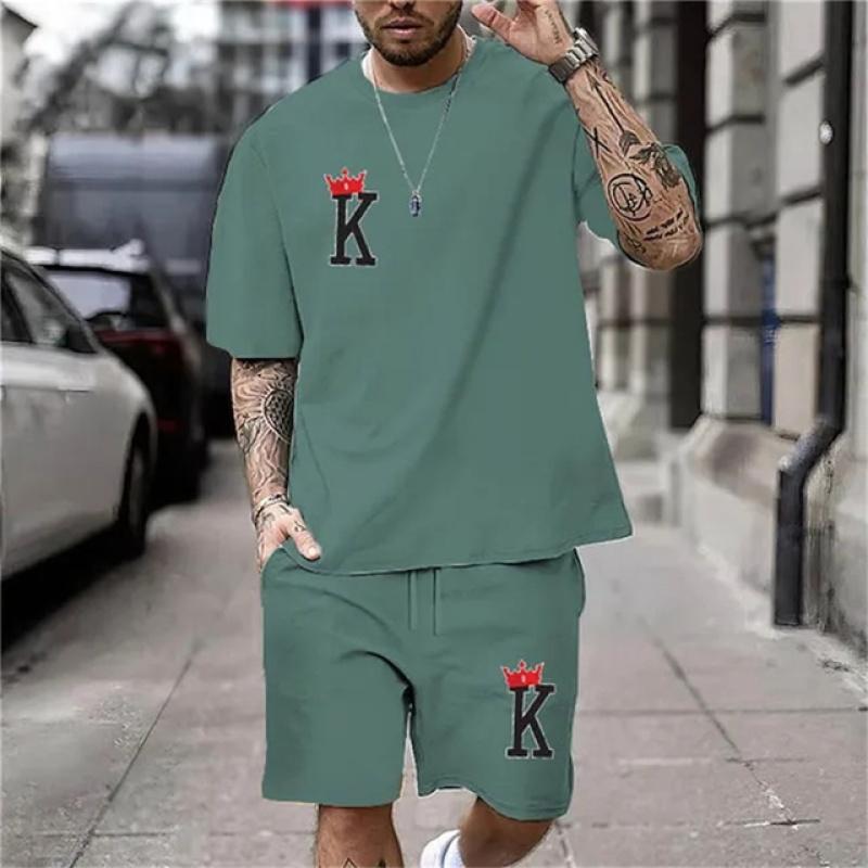 2024 Summer Casual Everyday Wear Clothes Crown K Print T-Shirt Shorts Set Two-Piece Fashion Short Sleeves Shorts Men's Clothing