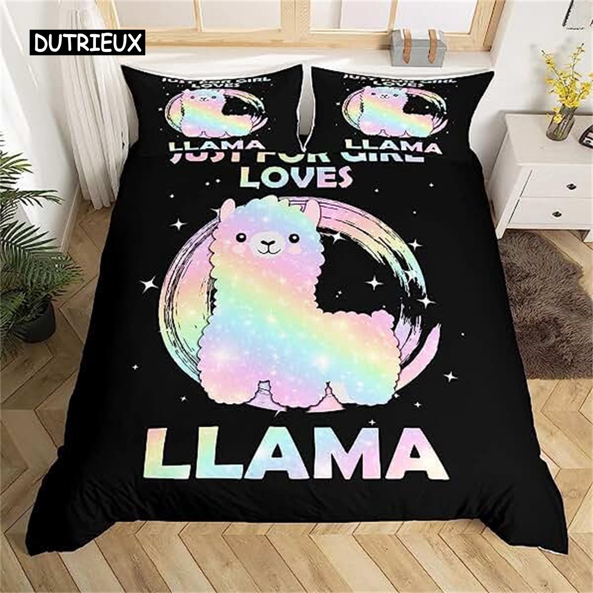 

Пододеяльник с рисунком альпаки, милый комплект постельного белья с рисунком ламы, покрывало для мальчиков и девочек, подростков, декор для спальни с изображением животных, зеленый 140x200cm 3pcs