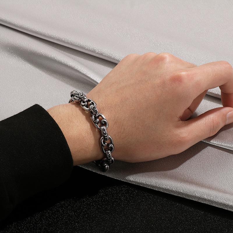 Stainless Steel Men's Bracelet Women Chunky Polished Round Chain Bracelet Gold Color Special Wave Pattern Trendy Party Jewelry
