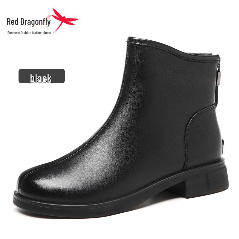 Red Dragonfly Women s Warm Velvet Chelsea Boots - Fashionable Genuine Leather Mom Shoes Size 36