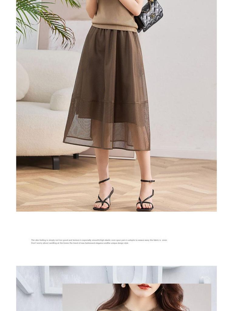 2024 Summer Women's Slim Organza Dress: Ice Silk Knit Waist Two-Piece Set
