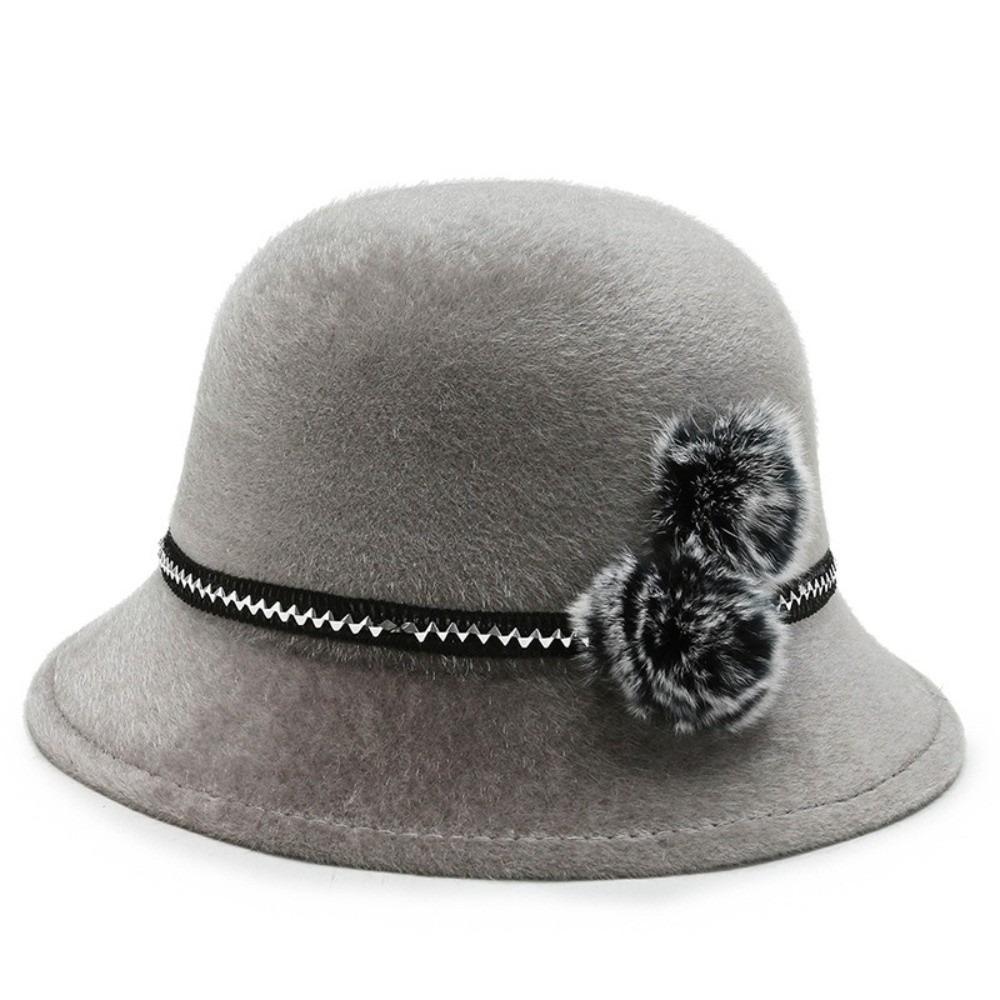 Imitation Fur Topper Hat Solid Color Woolen Bucket Hat Fashion Fisherman Hat  Church