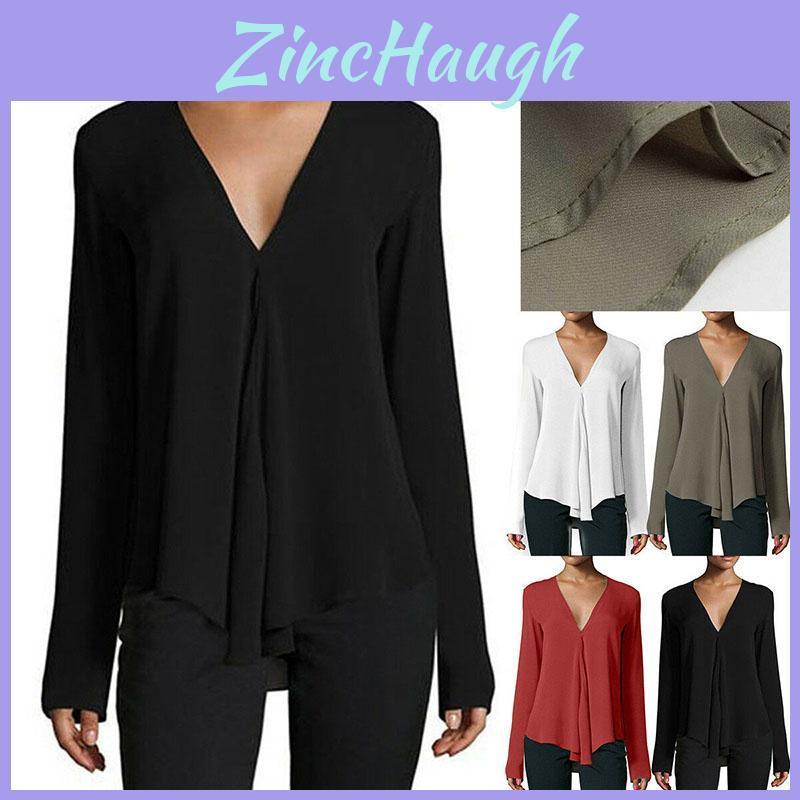 Elegant Womens Summer Casual Long Sleeve Loose Chiffon T-shirt Blouse For All Sizes