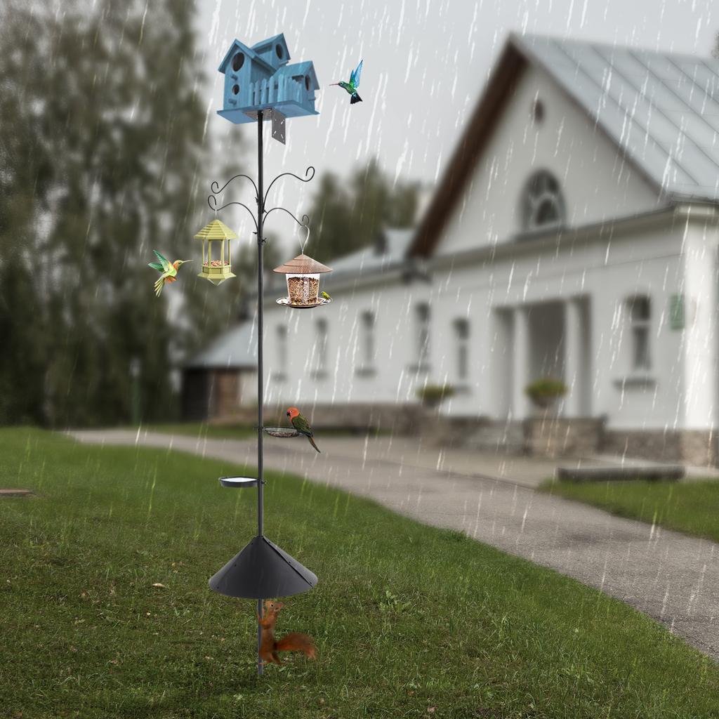 Bird Feeding Station Pole, 4 Hooks & 2 Removable Trays, Adjustable Height up to 76 Inches with Anti-Sway Base and Squirrel Guard