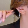 Color Crystal Shining C Shape Long Tassel Ear Cuff No Piercing Earrings Female Design Simple Ear Clip Party Jewelry