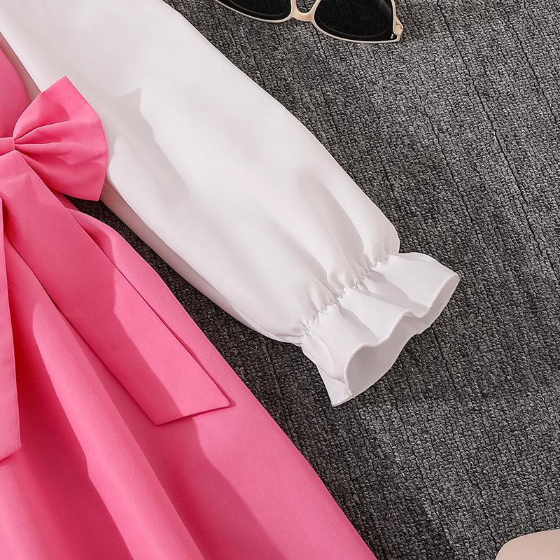 Girls Dress Autumn New Korean Version Medium and Large Children Cute Doll Collar Long Sleeve Bow Princess Dress