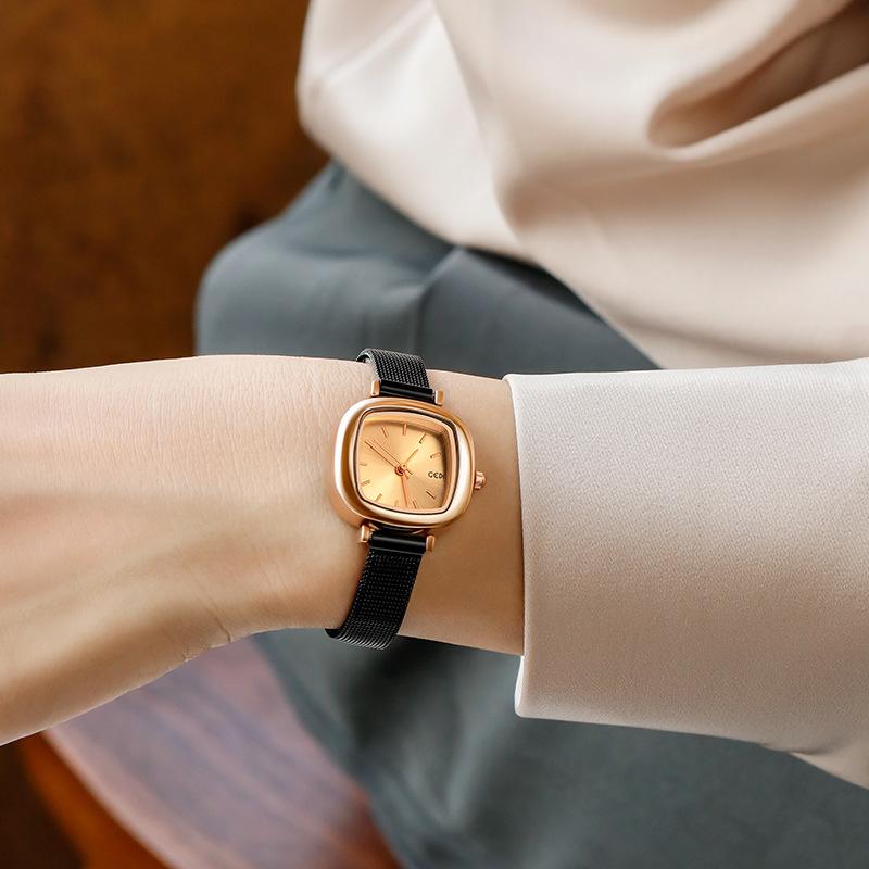 Watch for Women, Simple Temperament, Student, Small Dial, Thin Strap, Compact Square Mesh Chain, Niche Watch, Ladies Watch