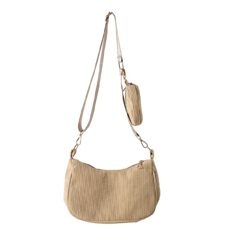 Casual Solid Color Corduroy Underarm Bag Zippered Crossbody Bag with Coin Purse хаки 940₽