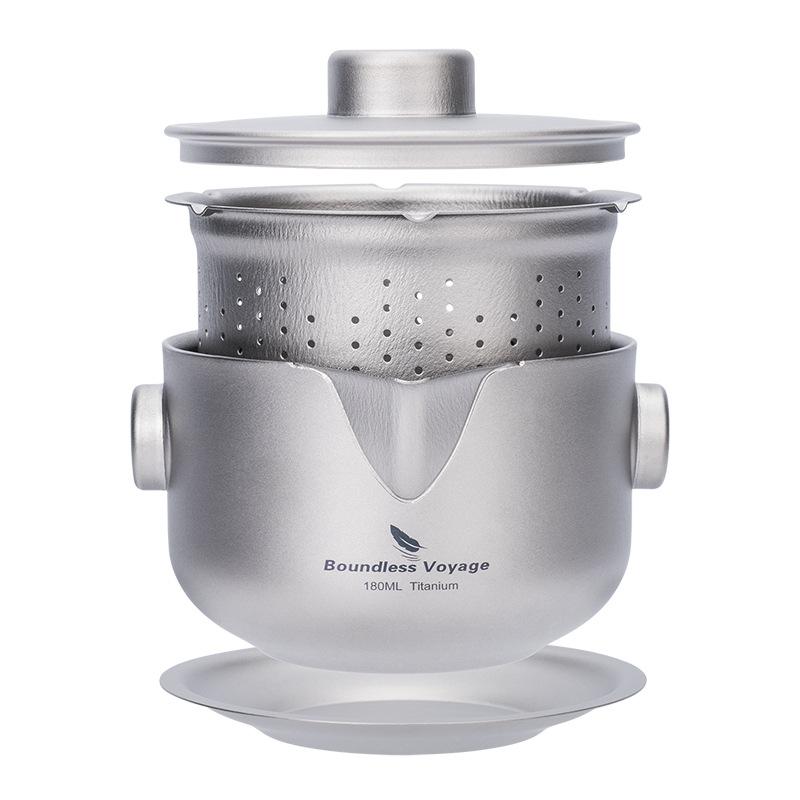 180ml Titanium Teapot Quick Cup Outdoor Camping Tableware Tea Maker with Strainer Double-Walled Anti-scalding