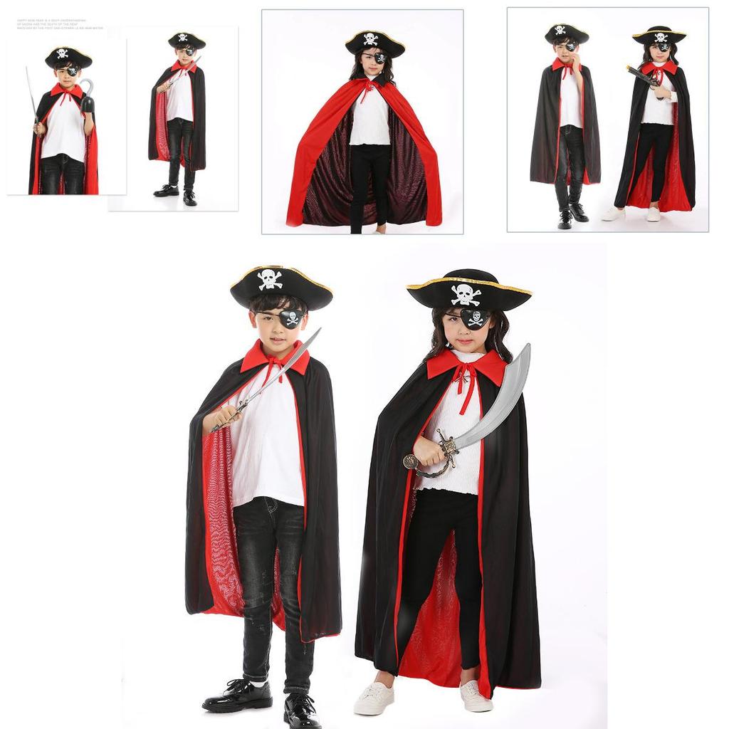 Kids Pirate Captain Outfit With Black Red Vampire Cape And Accessories For Party