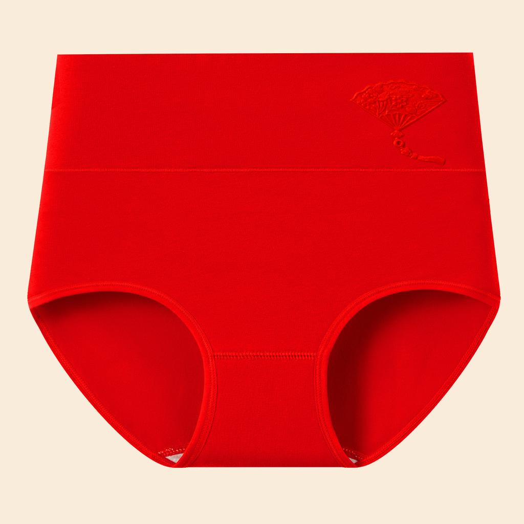 Ladies Spring and Autumn Pure Cotton Wedding Red High Waist Belly Briefs