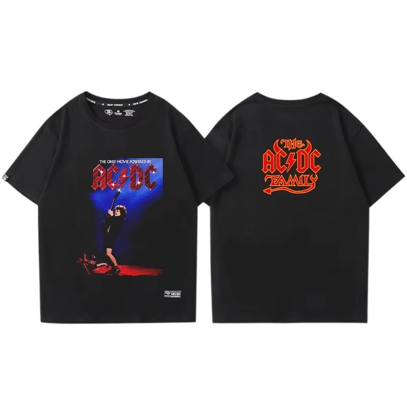 ACDC Bands Shortsleeved  Tshirts for Both Men and Women Retro Printed Metal Rock Trendy Ins Shortsleeved