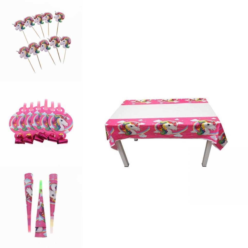 Magical Unicorn Kids Birthday Party Supplies Featuring Colorful Plates Cups And Banners