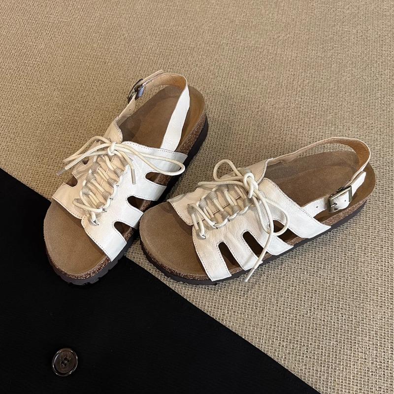 Retro casual open-toed thick-soled woven sandals women s summer new flat-bottomed casual vacation seaside beach Roman women s shoes 40 белый