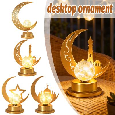 LED Star And Moon Wrought Iron Hollow Desktop Decor Lamp