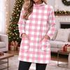 Women's Flannel Plaid Print Pullover Top with Pocket, Long Sleeve Neck