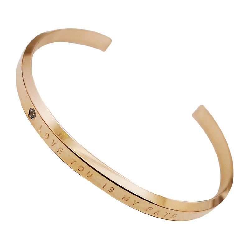 New Korean Style Rose Gold LOVE Open Bangle with White Diamond - Fashion Titanium Steel Jewelry