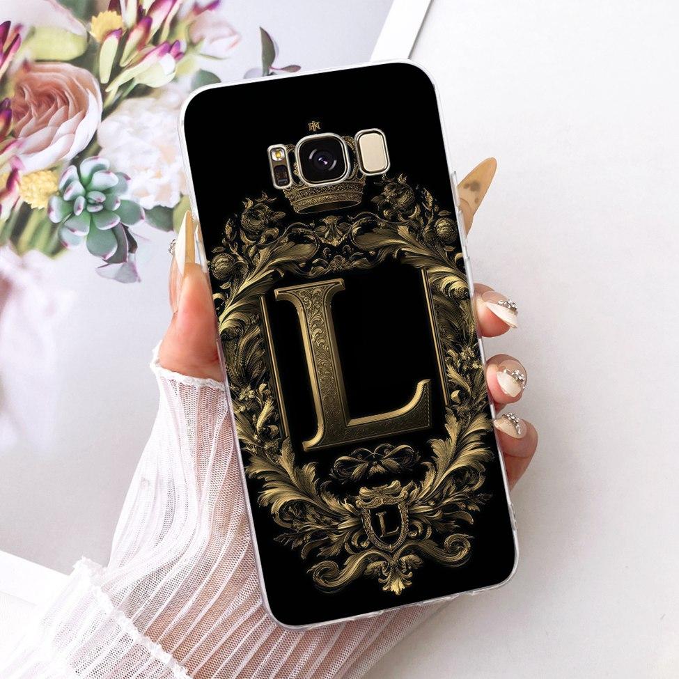 For Samsung S8 Clear Case SM-G950FD Luxury Crown A-Z Letters 2D Flat Pattern Funda For Samsung Galaxy S8 G950F Soft Phone Casing