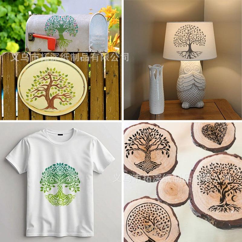 16 Stück Lebensbaum Schablone, Wiederverwendbare Schablonen zum Malen auf Holz Dekoration Malvorlagen für Wand Boden DIY Dekorationen