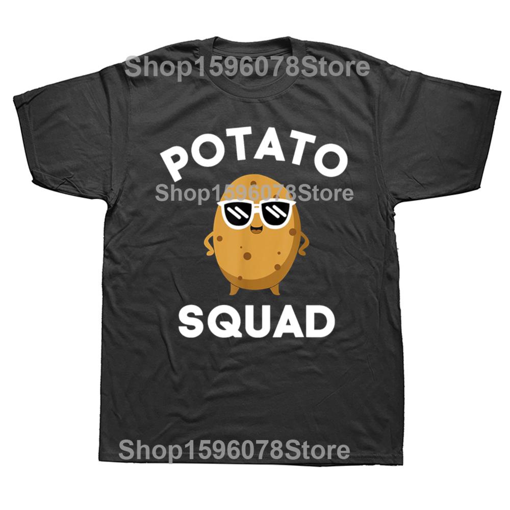 POTATO SQUAD Funny Smiling Vegetarian Potato Lovers T Shirts Cotton Streetwear Gifts Mens Fashion Casual Loose Oversized T Shirt
