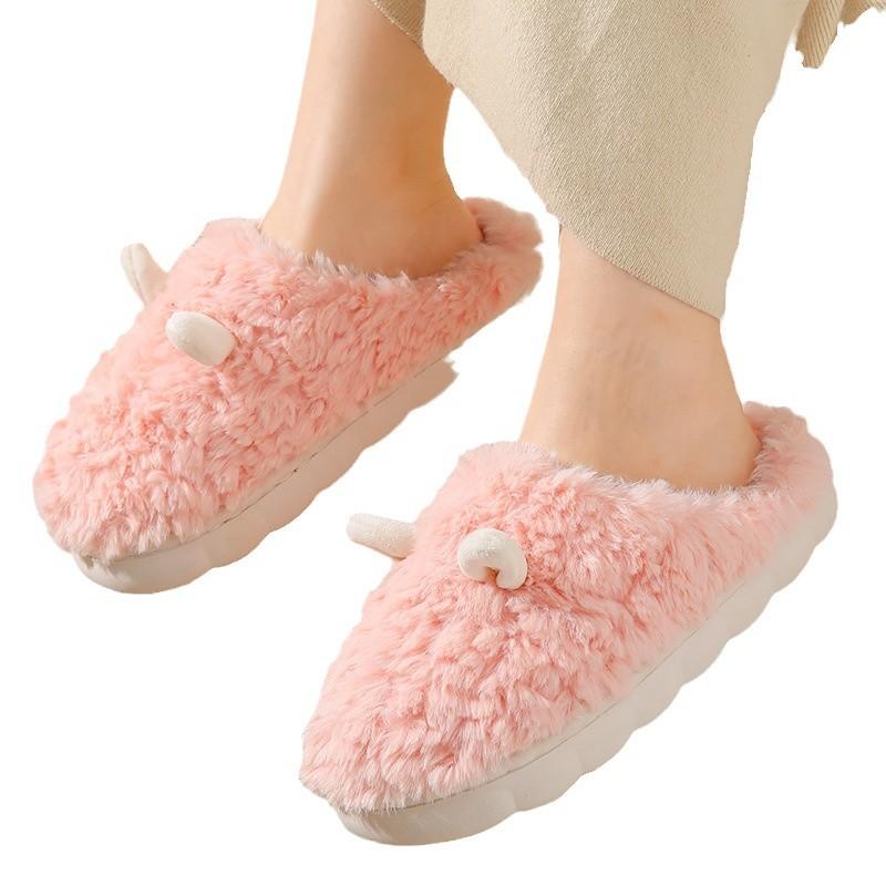 Cotton slippers autumn and winter cute croissant home plush warm and plush couple slippers