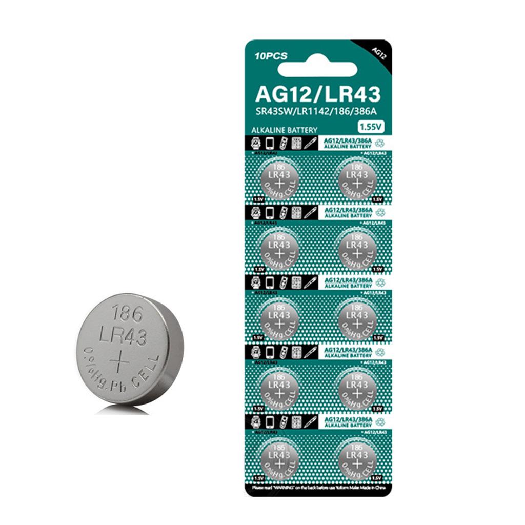 10pcs/sheet AG12 LR43 Button Cell Batteries 1.5V Alkaline Long Time Power Supply for Toy and Remote Controls Calculators