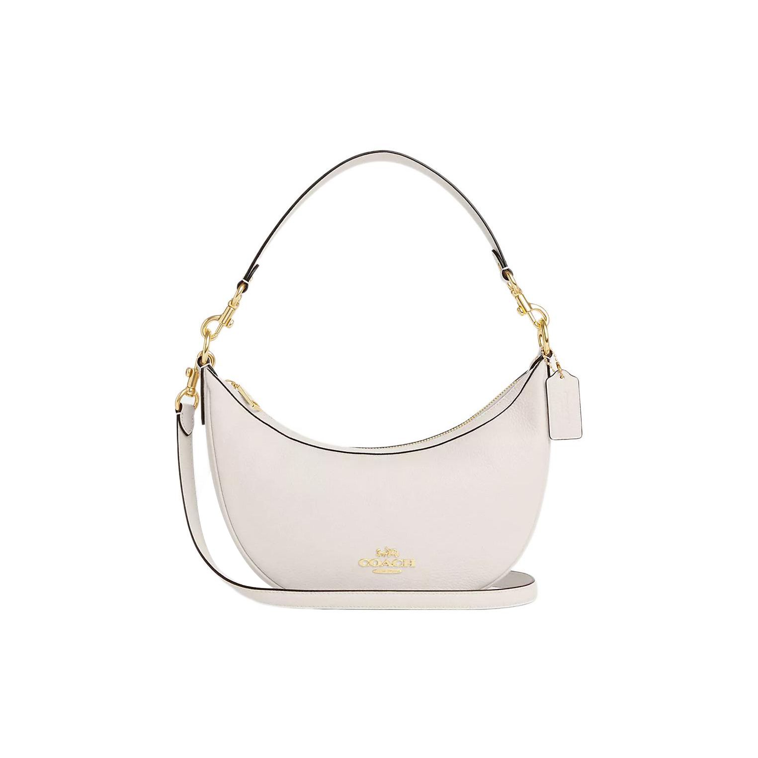 

Coach Aria 26 Gold Logo Hardware Solid Pebble Grain Zip Leather Crescent Shoulder Bag Medium Women shoulder bag Chalk-White CO996-IMCHK Gift Box Set (Basic Set+Yellow Box)