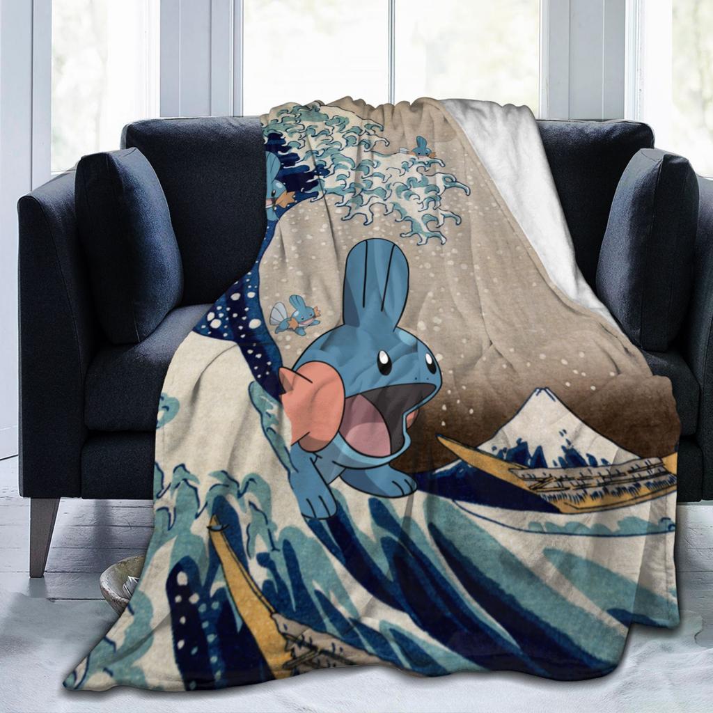 Pokemones Mudkip Wave Blanket Flannel All Season Breathable Super Soft Throw Blanket for Home Couch Quilt