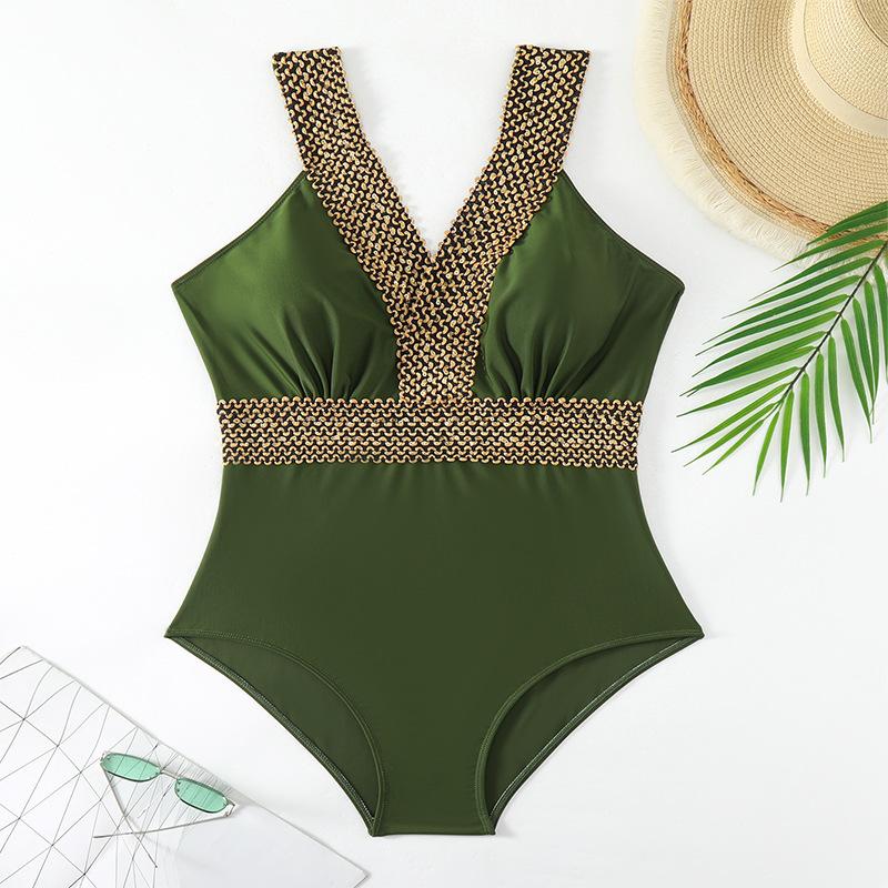 2024 new swimsuit women's solid color slimming one-piece large size sexy fat sister bikini