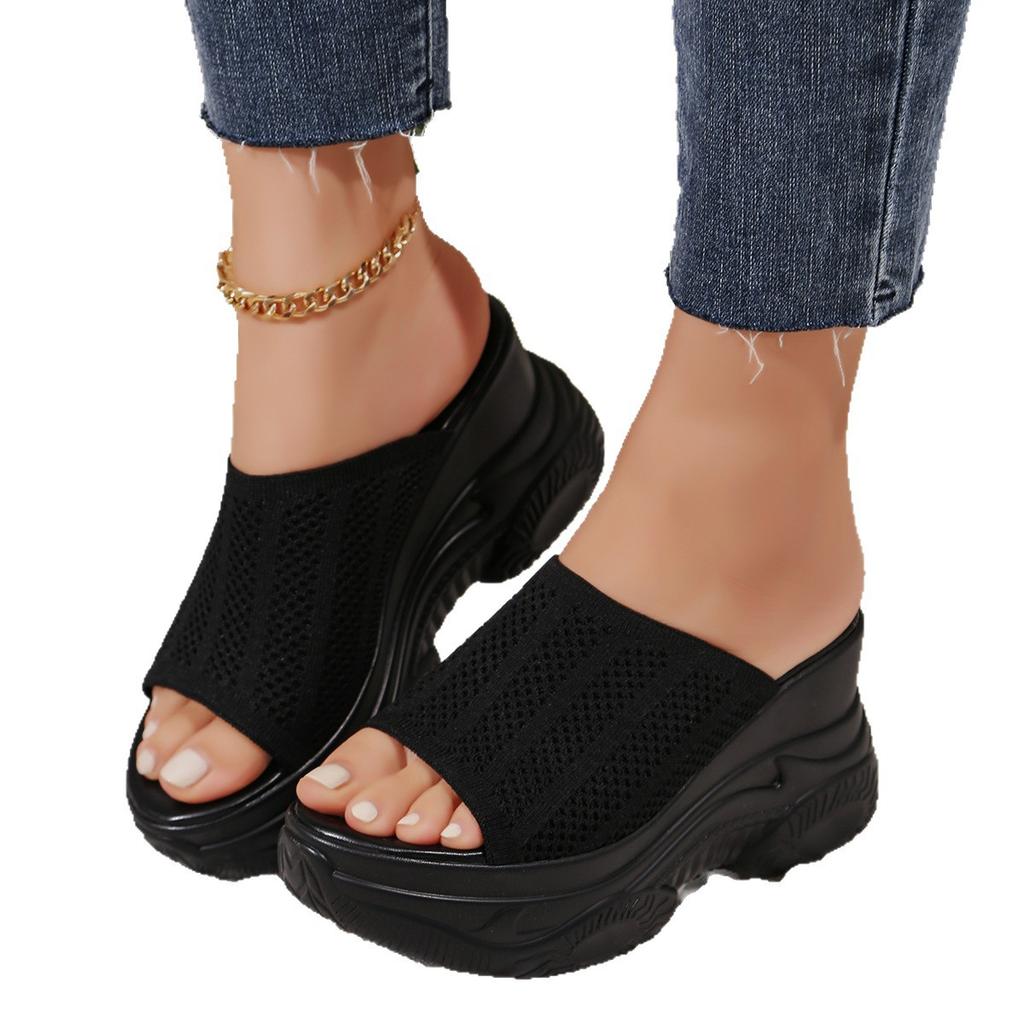 Plus Size Shoes for Women 34-42 White Black Mesh Breathable Slip On Platform Wedges Comfortable Non-slip Sandals Women Footwear