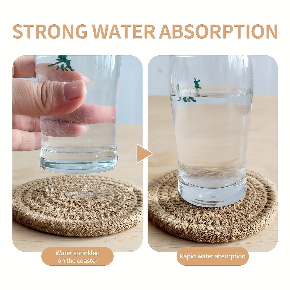 8pcs Flaxen Rope Coasters, Heat-Resistant and Non-Slip Absorbent Round Coasters In Rustic Style with Storage Rack for Home Dining Table or Coffee Cups