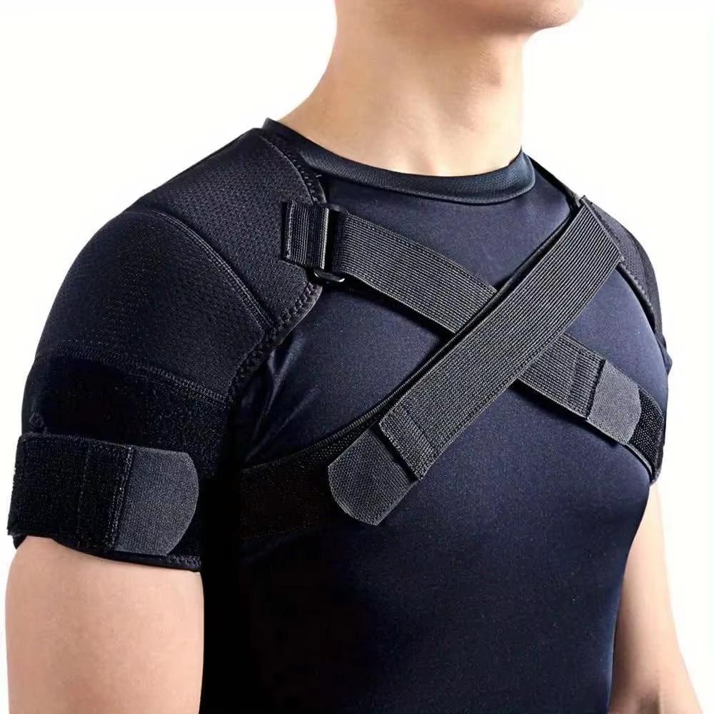 

Double Shoulder Brace Sports Shoulder Support Belt Adjustable Shoulder Strap Cross Compression Bandage for Back Pain Relief One Size чёрный