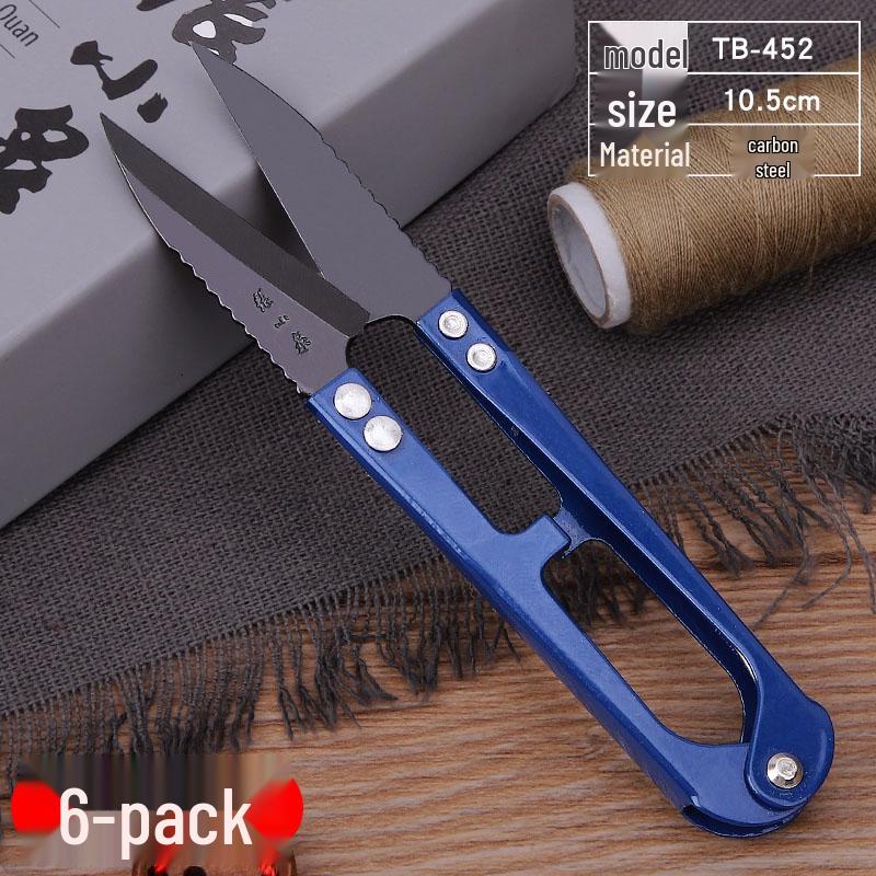 Large Carbon Steel U-Shaped Yarn Scissors for Thread Trimming, Spring-Loaded Cross-Stitch Scissors