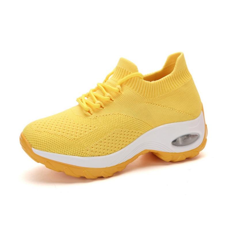 

Single large size women s shoes lace-up air cushion fly-woven sneakers rocking shoes socks shoes 42