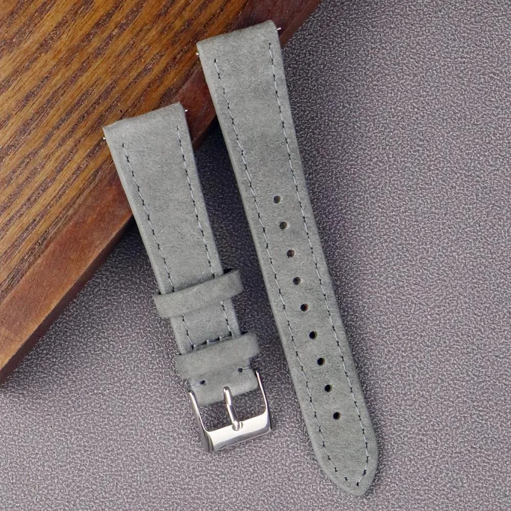 Genuine Suede Leather Watch Strap Vintage Brown Watch Band 18mm 20mm 22mm With Quick Release WatchBand Wristband Accessories