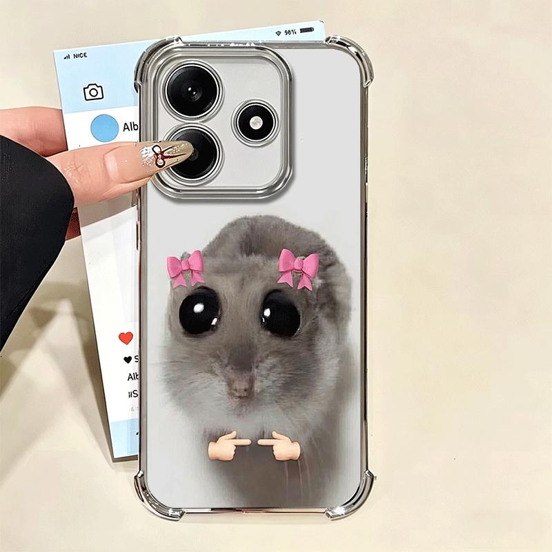 Funny Sad Hamster Meme Plating Phone Case For Xiaomi Redmi Note 14 15 Pro Plus 13 12 11 11S 11T 10 9S 9 5G Anti-Fall Airabag Cov