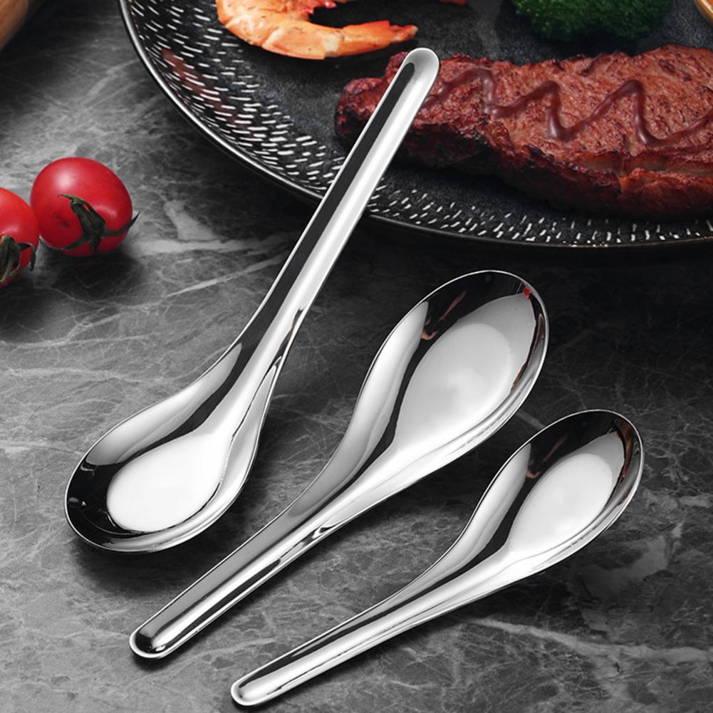 Easy to Clean Spoon Stainless Steel Soup Spoons Mirror Polished Long Handle Dinner Spoons for Bouillon Dessert Cereal Thai Miso