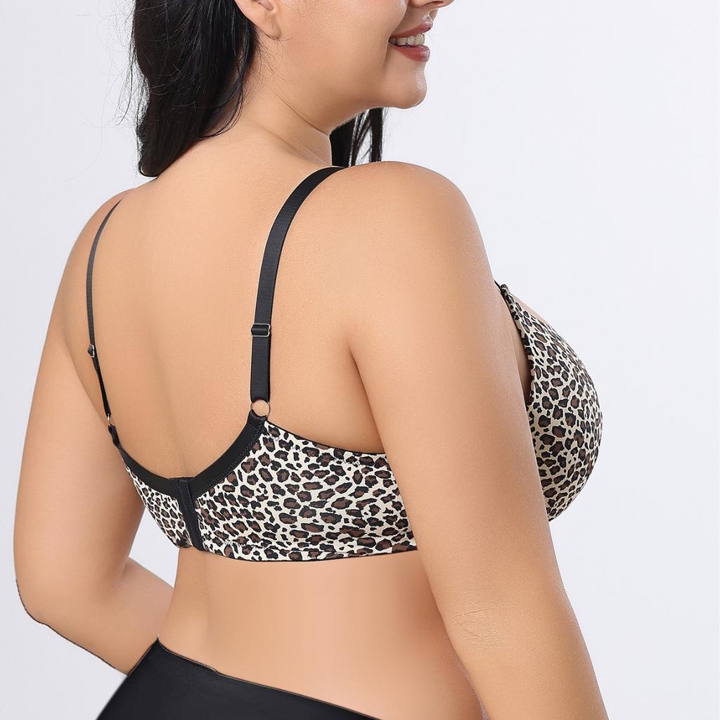 D-G Cup Hot-selling Leopard Print Large Size Gathered with Steel Rim Upper Support Bra Sexy Back Underwear