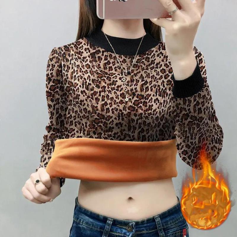 Plus Velvet Pullover Warm Gold Velvet Female Letters Thickened Autumn and Winter Large Size Long-sleeved Half-high Collar Bottoming Shirt